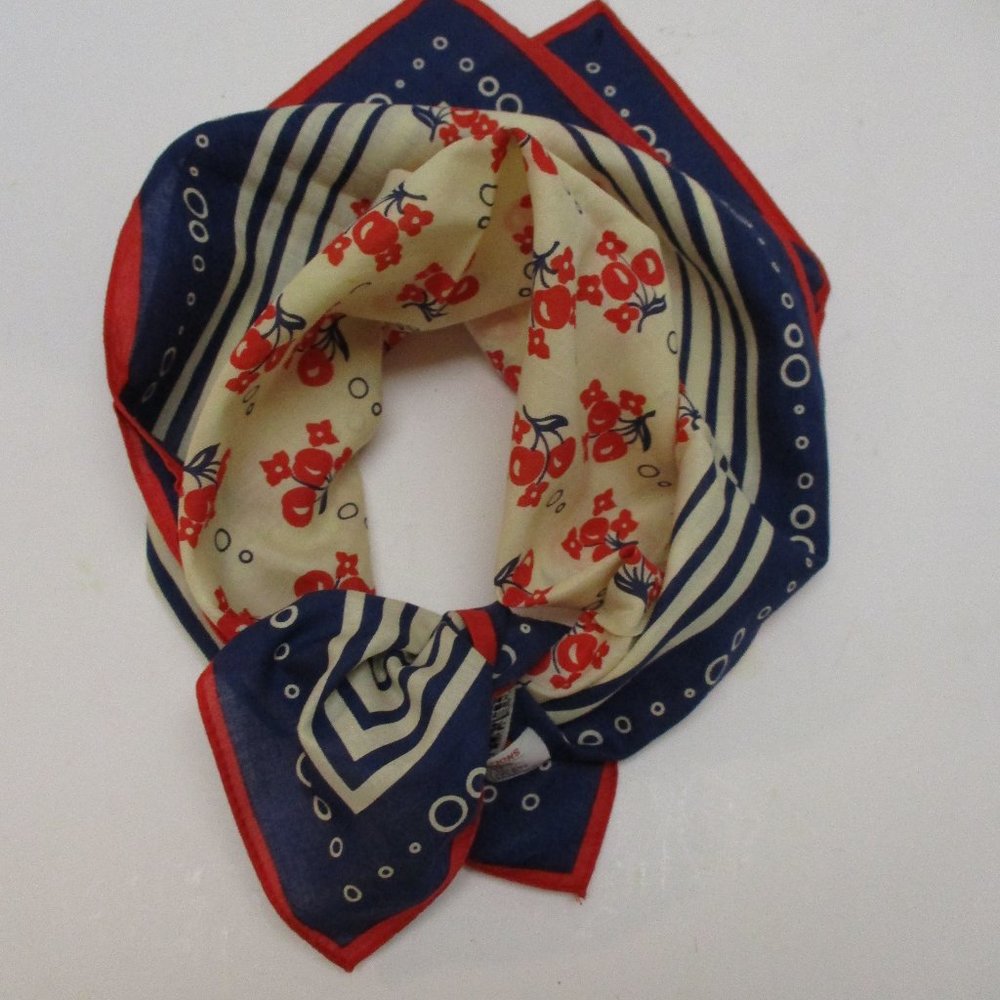 VTG 100% Cotton Blue Beige Square Scarf